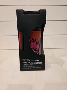 Starbucks Reusable Cold Cup with Floral Design - Red/Green